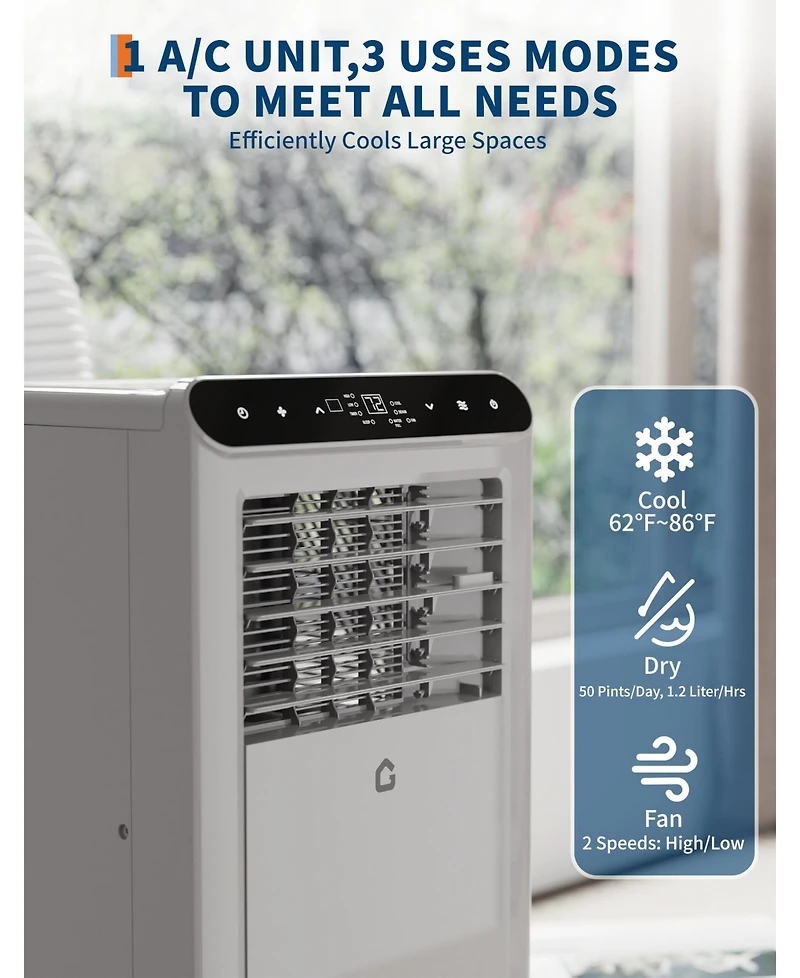gaomon 8,000 Btu Portable Ac with Remote, 3-in-1 Cooling, Dehumidifier, Fan for 350 Sq.Ft, Grey