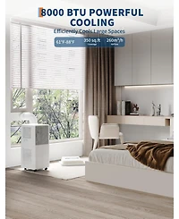 8,000 Btu Portable Ac, 3-in-1 Quiet Cooling Unit with Remote for 350 Sq.Ft, White