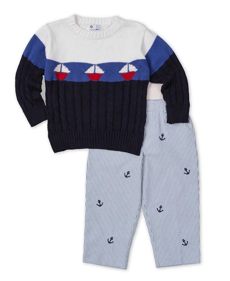 Florence Eiseman Toddler Boys Sweater With Sailboats