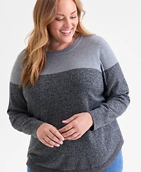 Style & Co Plus Cotton Color-Block Crewneck Sweater, Macy's Exclusive