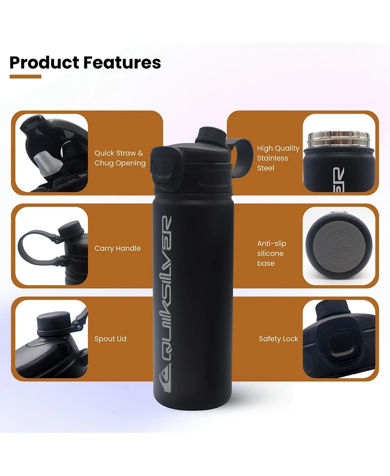 Quiksilver Laguna Stainless Steel Tripple Walled Insulated 12 Hour Cooling Tumbler with Air Sealed Straw, Chug