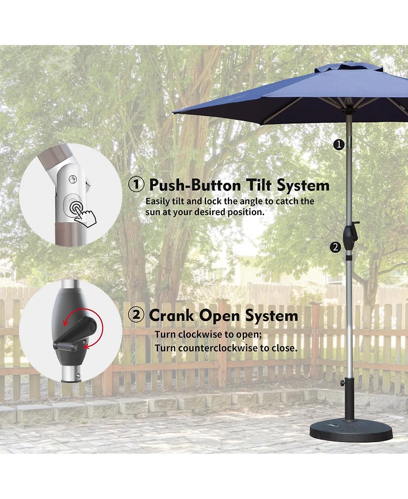Outdoor 7.5FT Patio Table Umbrellawith Push Button Tilt and Crank, Uv Protection Waterproof Market Sun Umbrella with 6 Sturdy Ribs