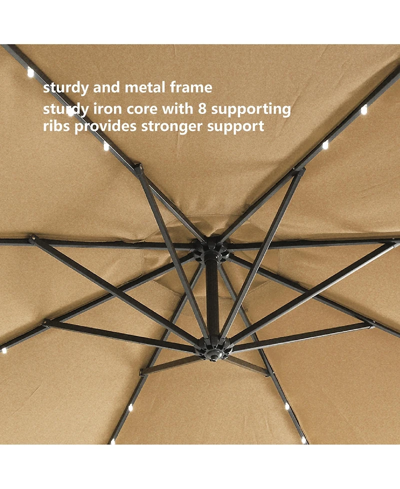 Flynama 10 Ft Solar Patio Outdoor Umbrella Hanging Cantilever Umbrella Offset Umbrella ,Adustment with 32 Led Lights