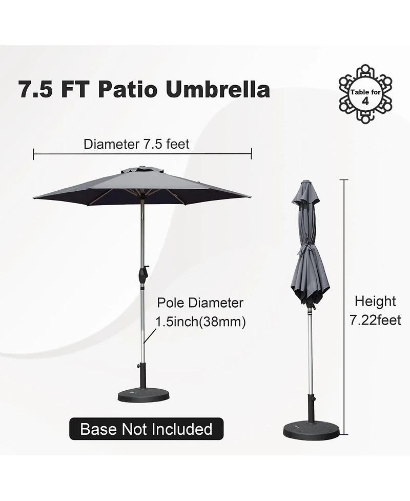 Flynama 7.5FT Outdoor Table Patio Umbrella with Push Button Tilt and Crank, Uv Protection Waterproof Market Sun Umbrella with 6 Sturdy Ribs