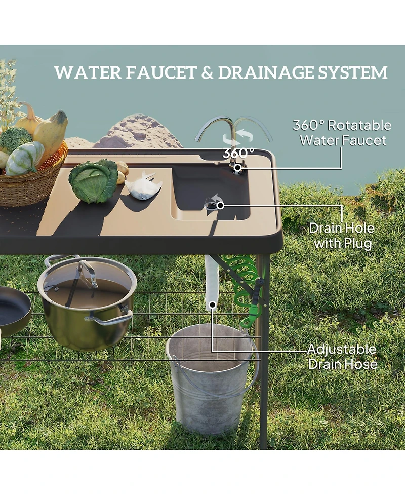 Outsunny Folding Fish Cleaning Table with Sink, Faucet, Sprayer,