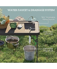 Outsunny Folding Fish Cleaning Table with Sink, Faucet, Sprayer,