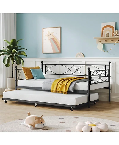 gaomon Metal Twin Daybed and Trundle Set, Size, Steel Slat Support, Multifunctional Frame for Bedroom, Living Room, Guest Room