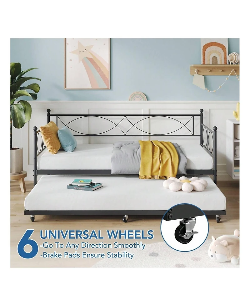 gaomon Metal Twin Daybed and Trundle Set, Size, Steel Slat Support, Multifunctional Frame for Bedroom, Living Room, Guest Room