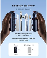 Baseus Enercore Power Bank, 10000mAh Fast Charging Portable Charger Built-in 45W Retractable Usb-c Cable, Battery Pack for iPhone 16/15, Samsung, iPad