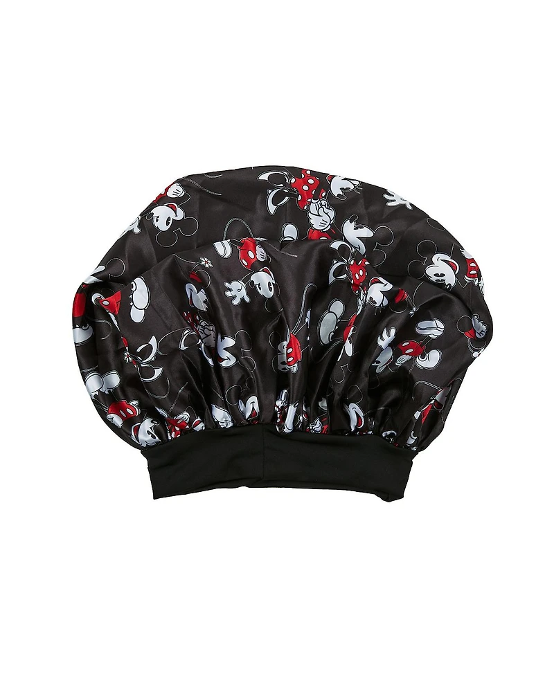 Disney Mickey & Minnie Mouse Women's All-Over Print Black Satin Bonnet