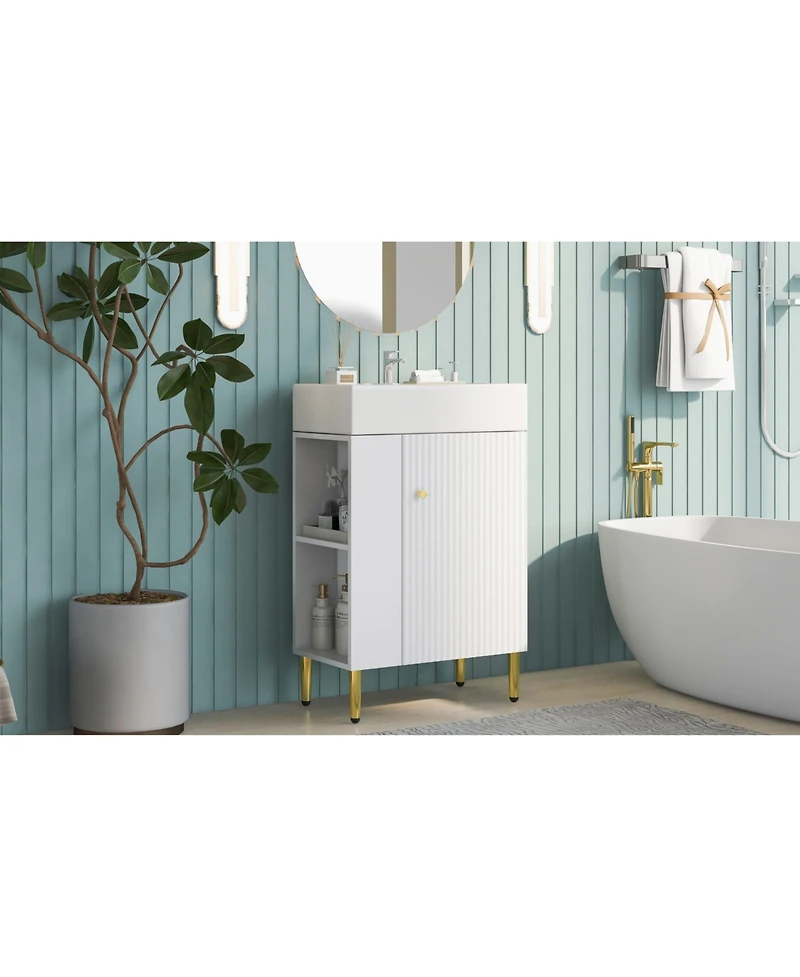 Casainc 21.6" Bathroom Vanity Combo Cabinet with Single Ceramic Sink and Left Side Storage