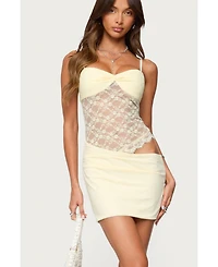 Edikted Women's Sheer Lacey Asymmetric Mini Dress
