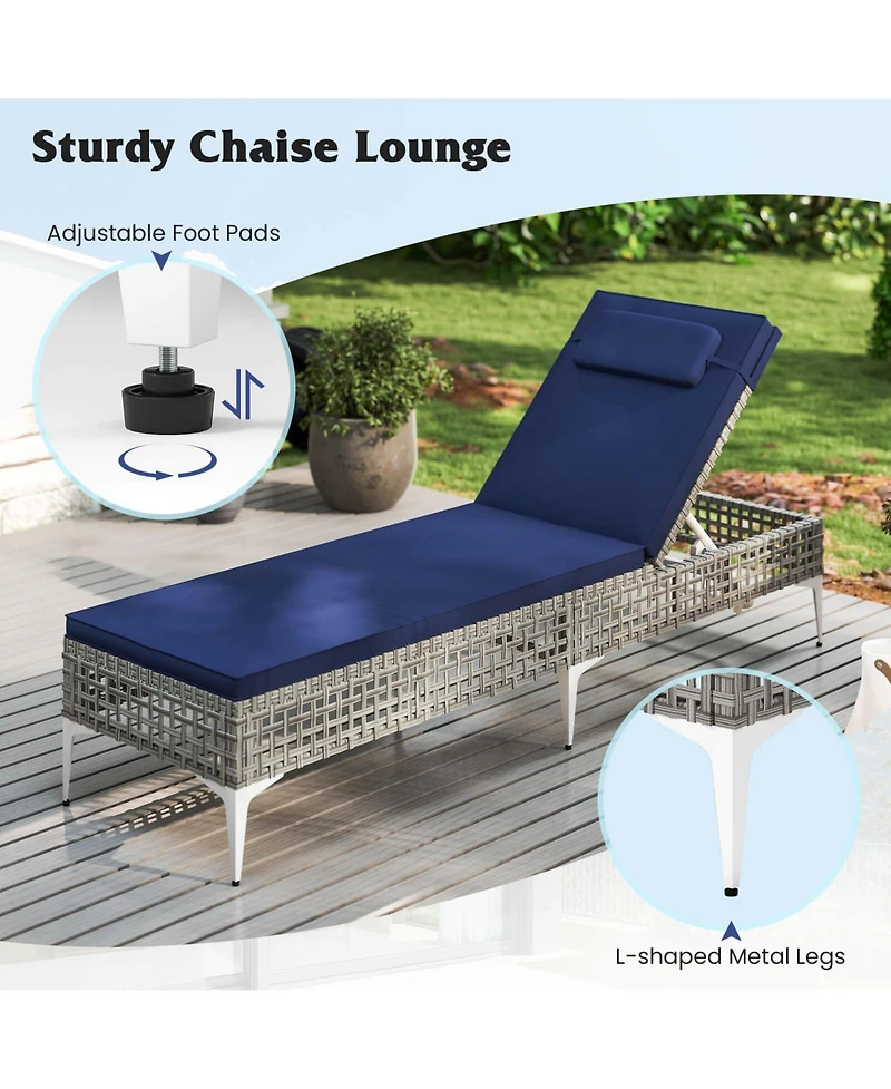 Gymax Patio Chaise Lounge Chair w/ 6-Position Adjustable Backrest Removable Cushion