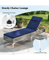 Gymax Patio Chaise Lounge Chair w/ 6-Position Adjustable Backrest Removable Cushion