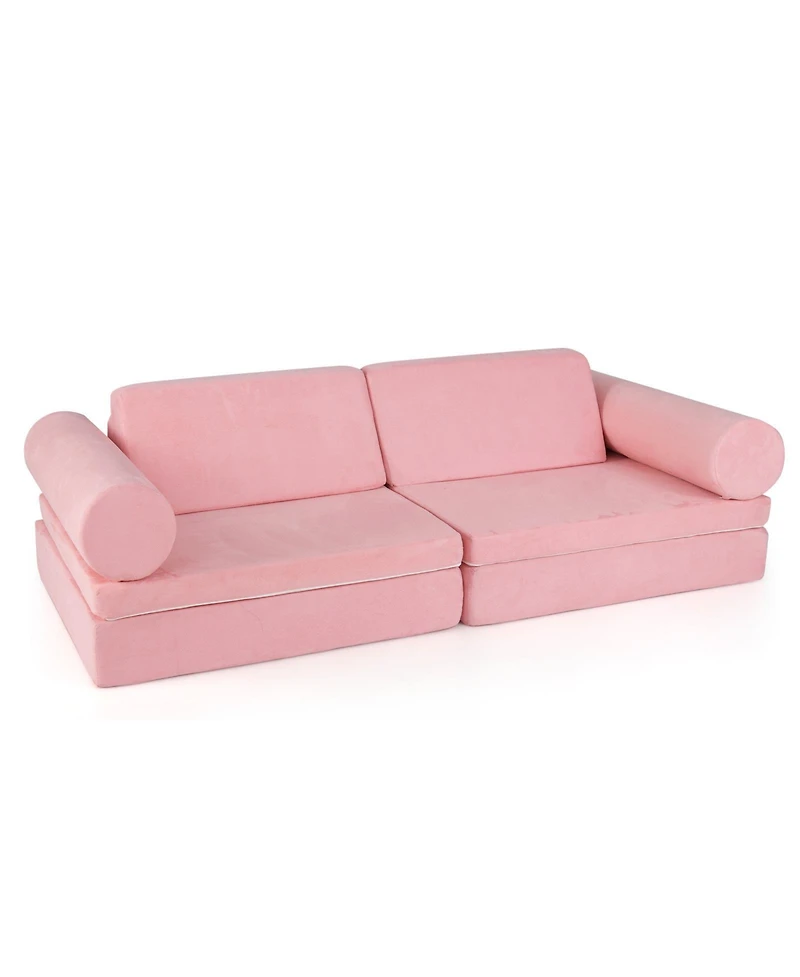 Slickblue Modular 8-Piece Foam Play Couch for Kids with Plush Suede Covers – Perfect for Creative Play and Lounging