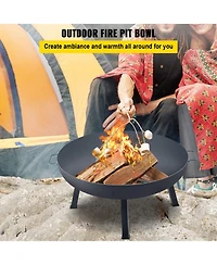 Slickblue Round Fire Pit Bowl Carbon Steel Wood Burning with Drain Hole and Handles