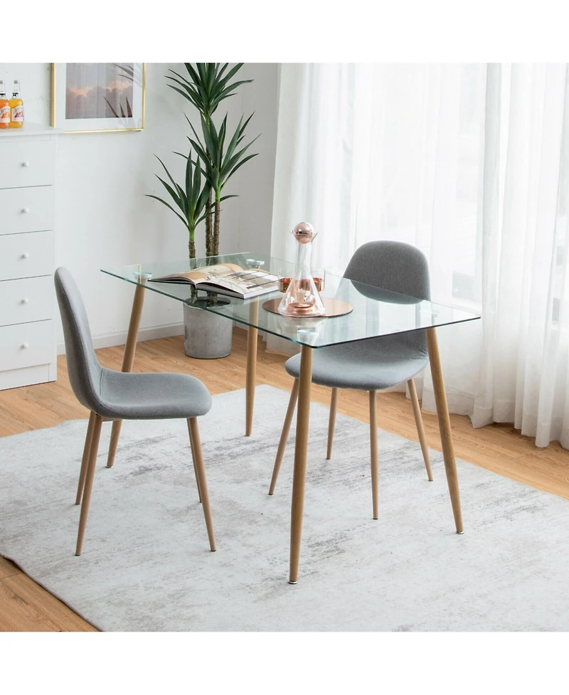 Gymax Modern Glass Dining Table Rectangular Dining Room Table W/Metal Legs For Kitchen