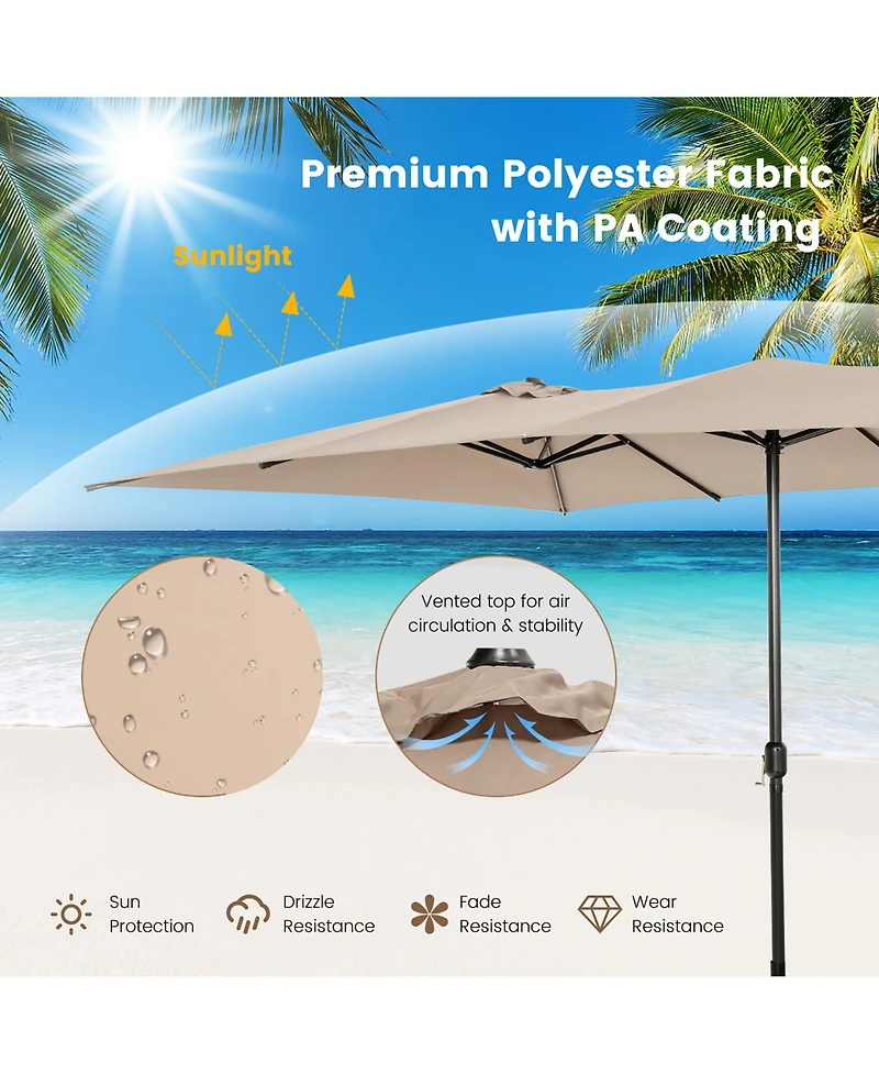 Gymax 15FT Double-Sided Market Umbrella Large Crank Handle Vented Twin Patio