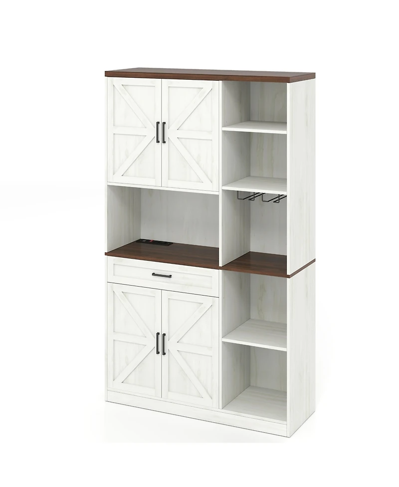 Casainc 71" Farmhouse Kitchen Pantry with Hutch, Microwave Stand, Drawer & Charging Station