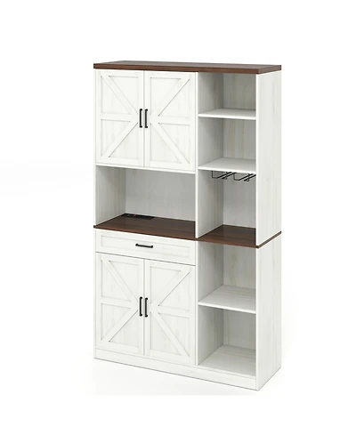 Casainc 71" Farmhouse Kitchen Pantry with Hutch, Microwave Stand, Drawer & Charging Station