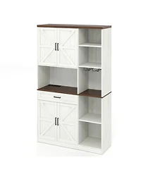 Casainc 71" Farmhouse Kitchen Pantry with Hutch, Microwave Stand, Drawer & Charging Station