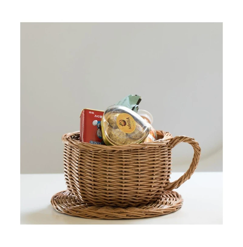 Wickerwise Wicker Saucer Coffee Mug Cup Decorative Gift Basket Desk Organizer