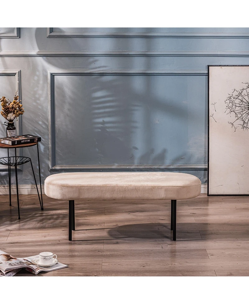 Nordlys - Metal and Beige Velvet Bench Modern Design Style Upholstery Entry