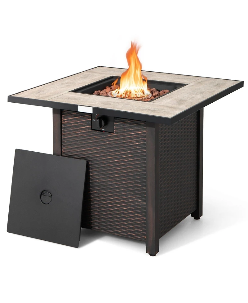 Mondawe 30" Square Fire Pit Table - 50K Btu, Ceramic Top & Rattan Design