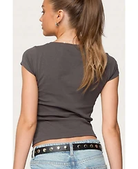 Edikted Women's Oliana Ribbed Boat Neck T Shirt
