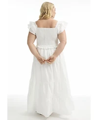 June + Vie Women's Plus Smocked Tiered Maxi Dress