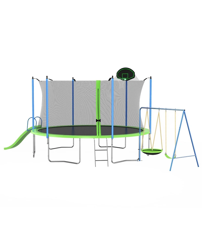Streamdale Furniture 12FT Trampoline with Slide Swings Basketball Hoop & Net