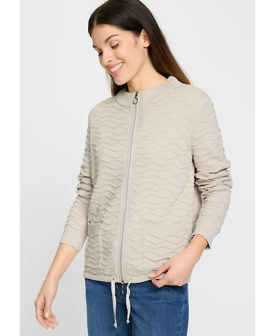 Olsen Women's Novelty Stitch Zip Front Cardigan