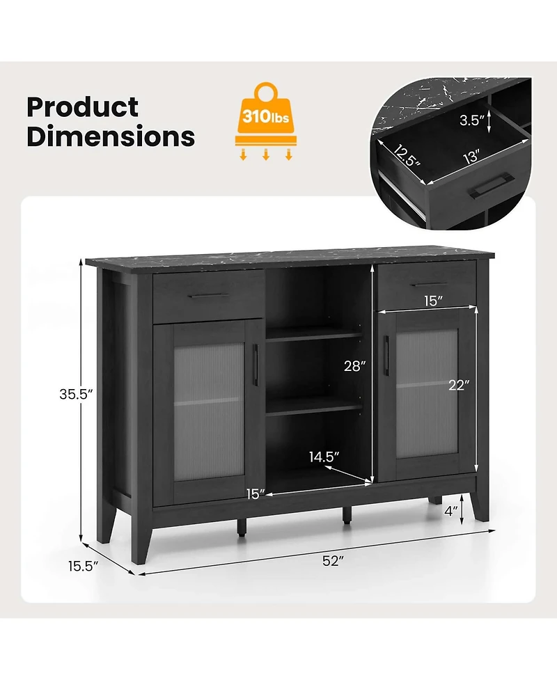 Costway Sideboard Buffet Cabinet with 2 Drawers Doors 3 Open Compartments 4 Shelves