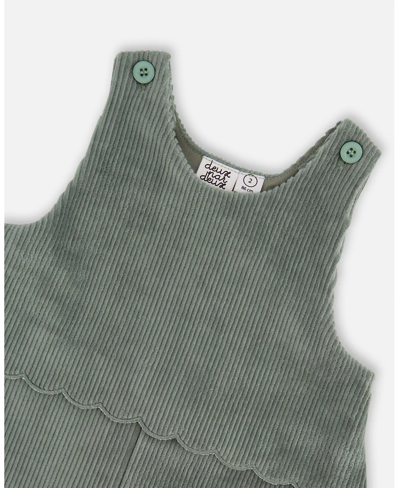 Deux par Baby Girl Stretch Velour Faux-Layered Overalls Jade Green