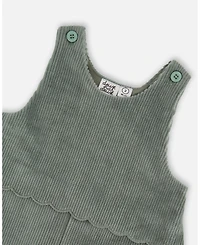 Deux par Baby Girl Stretch Velour Faux-Layered Overalls Jade Green