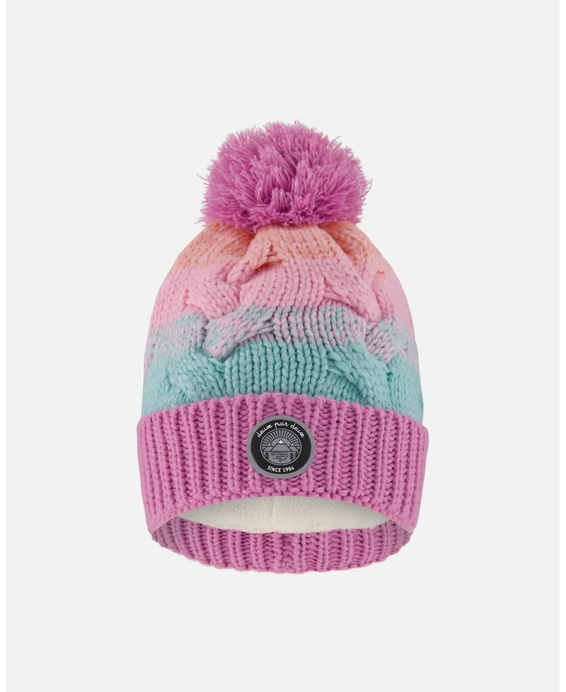 Deux par Baby Girls Lined Knit Pompom Hat Pink, Orange and Turquoise