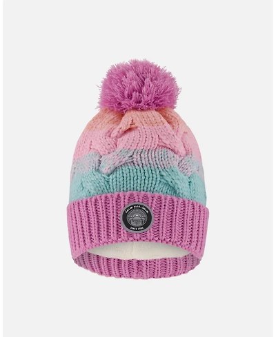 Deux par Baby Girls Lined Knit Pompom Hat Pink, Orange and Turquoise