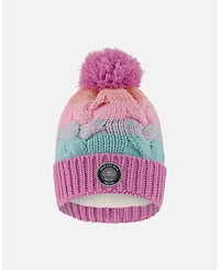 Deux par Baby Girls Lined Knit Pompom Hat Pink, Orange and Turquoise
