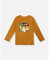 Deux par Toddler Boys Long Sleeve Cotton Jersey Tee Shirt Orange Brown - Toddler|Child