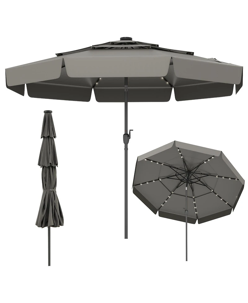Gymax 10 Ft Solar Patio Umbrella w/ 32 Led Lights 3-Tier Vented Top & Tilt Adjustment