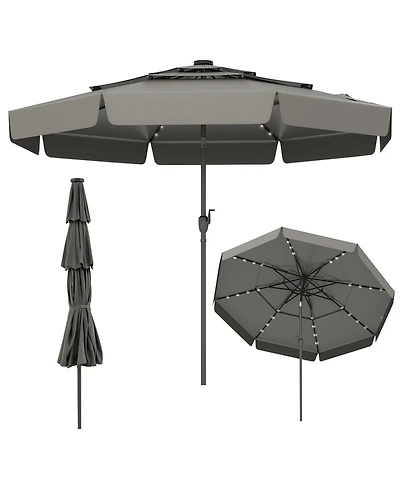 Gymax 10 Ft Solar Patio Umbrella w/ 32 Led Lights 3-Tier Vented Top & Tilt Adjustment