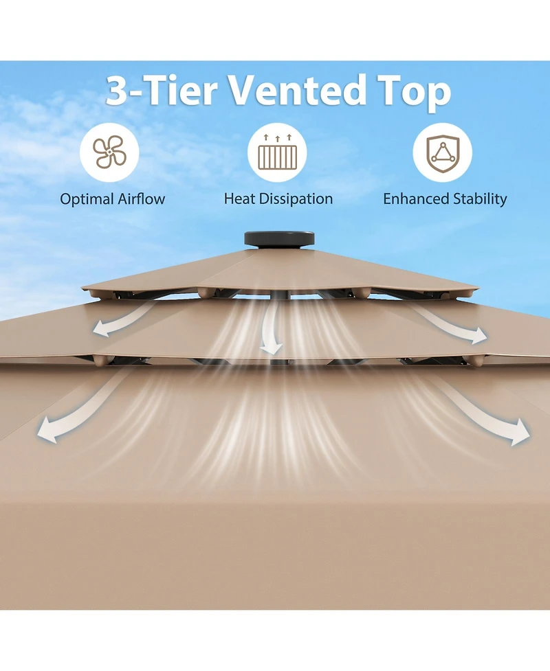 Gymax 10 Ft Solar Patio Umbrella w/ 32 Led Lights 3-Tier Vented Top & Tilt Adjustment