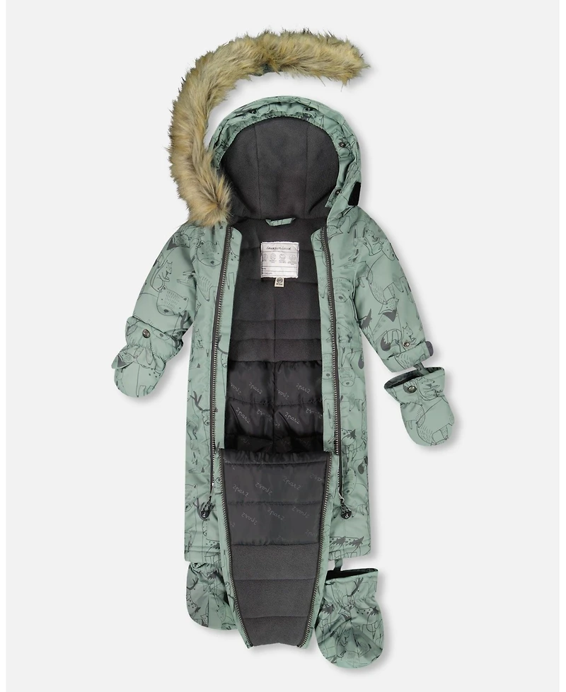 Deux par Baby Boy One-Piece Play Snowsuit Designed for Car Seat Sage Animal Print - Baby|Toddler