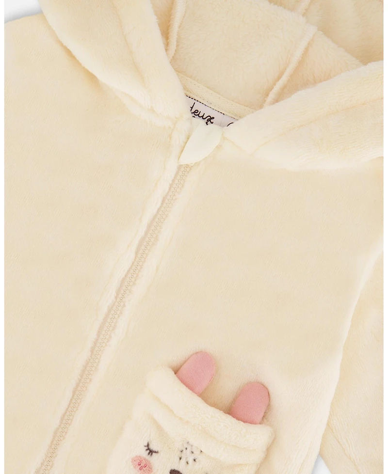 Deux par Baby Girl Plush Hooded Jacket Off White