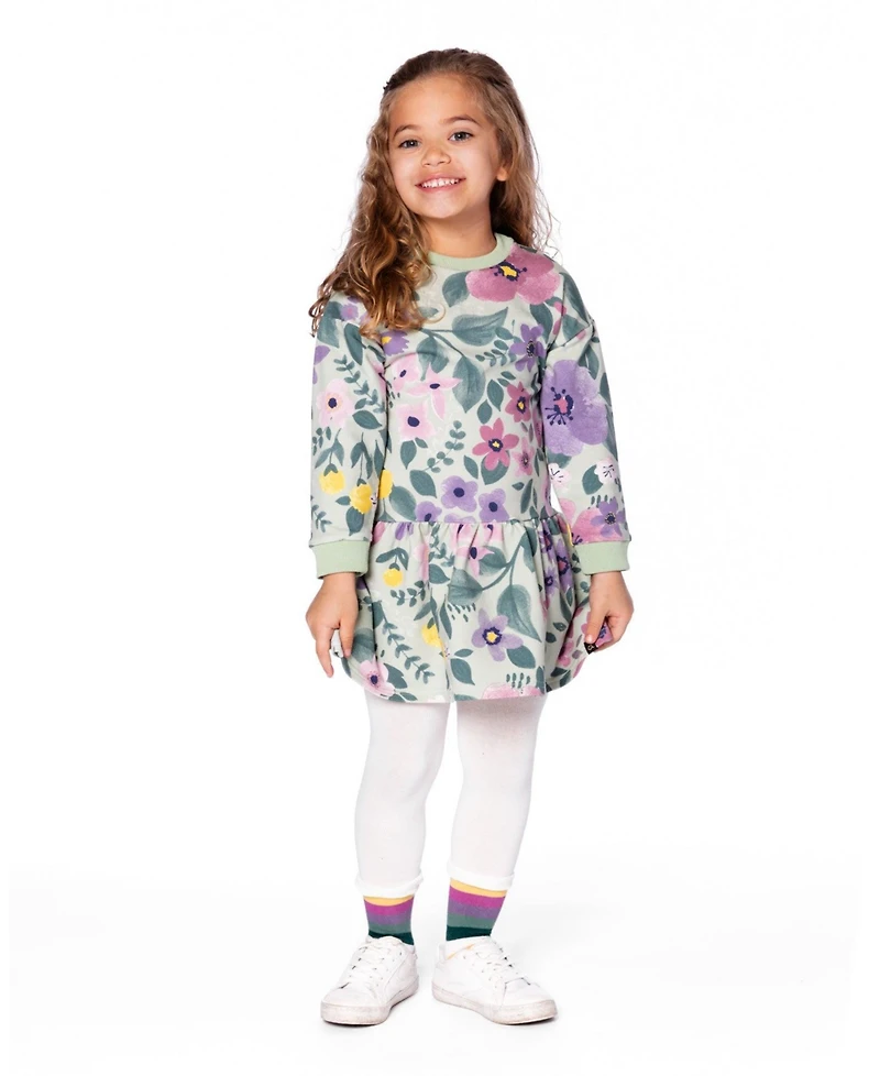 Deux par Girl Stretch Fleece Dress Sage Floral