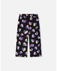 Deux par Girl Wide Leg Fleece Pants Black and Multicolor