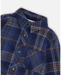Deux par Big Boys Long Sleeve Flannel Shirt Blue and Brown Plaid