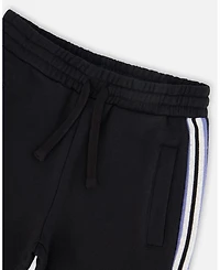 Deux par Boy Fleece Sweatpants with Side Stripes Black