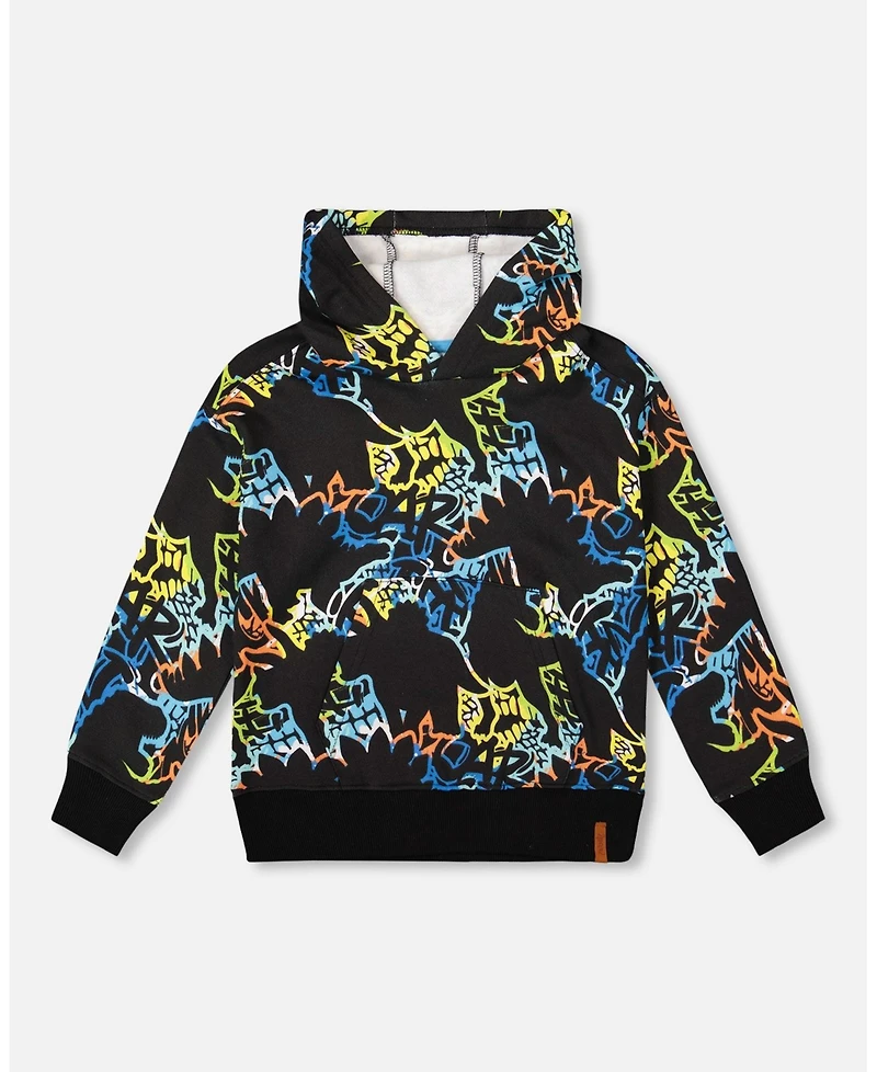 Deux par Toddler Boys Printed Hooded Fleece Sweatshirt Black - Toddler|Child
