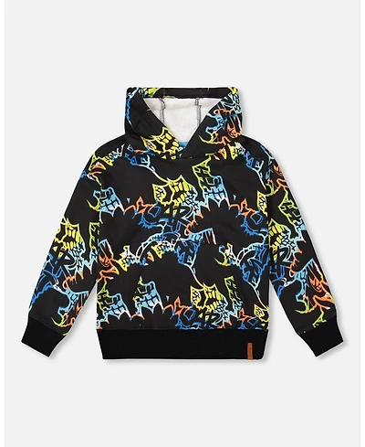 Deux par Toddler Boys Printed Hooded Fleece Sweatshirt Black - Toddler|Child